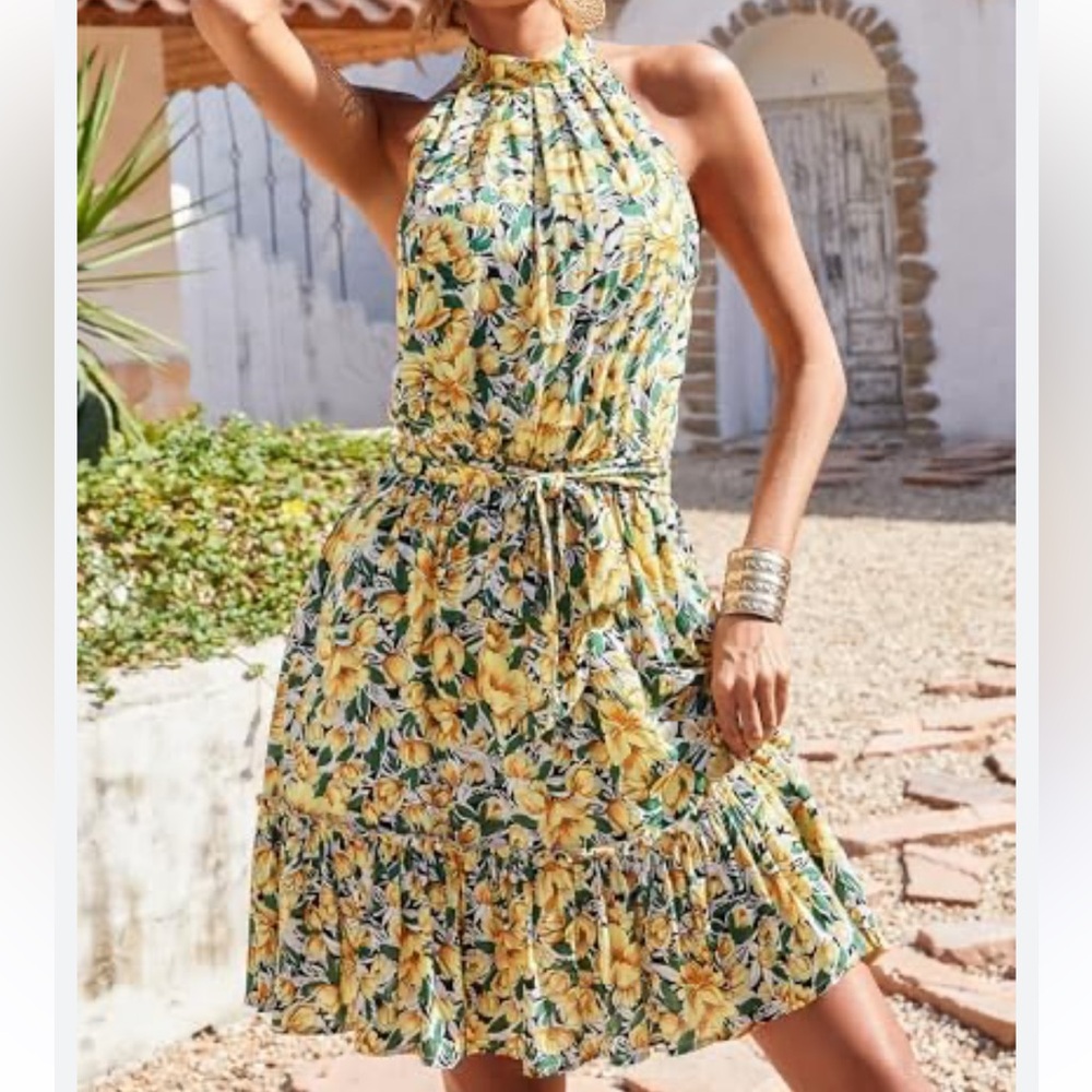 Floral Yellow and Green Women's Dress